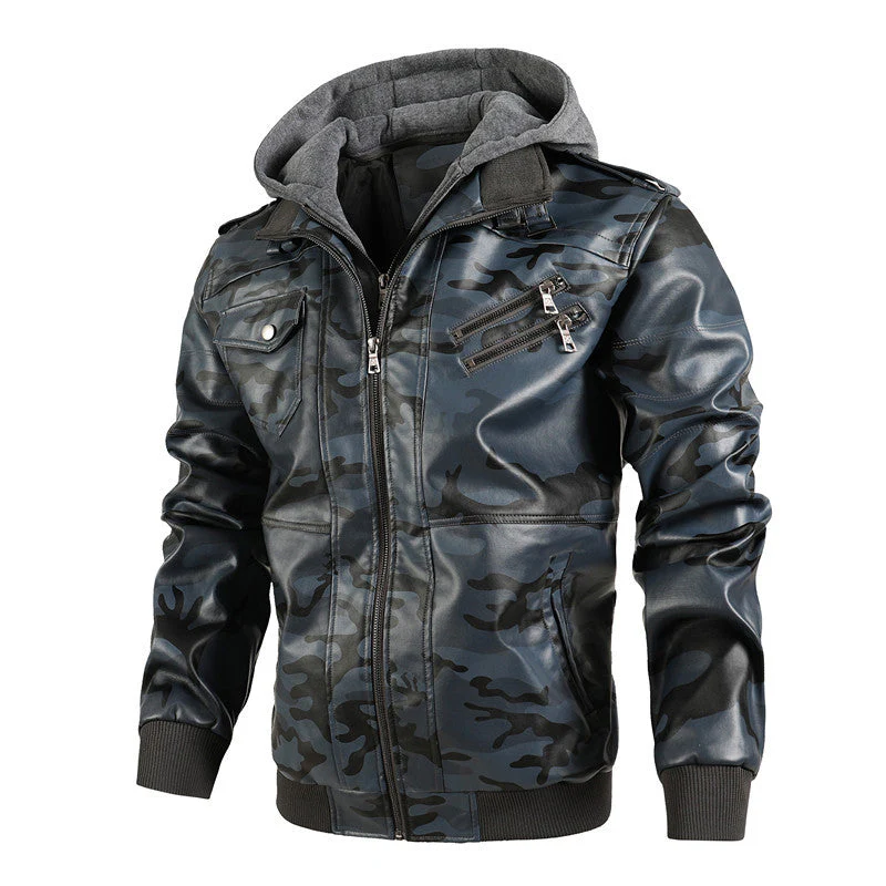 đ„PrĂ©-rĂ©chauffement hivernal - Remises Ă©normesđ„Veste Ă capuche en cuir PU avec fermeture Ă©clair pour homme - Image 3