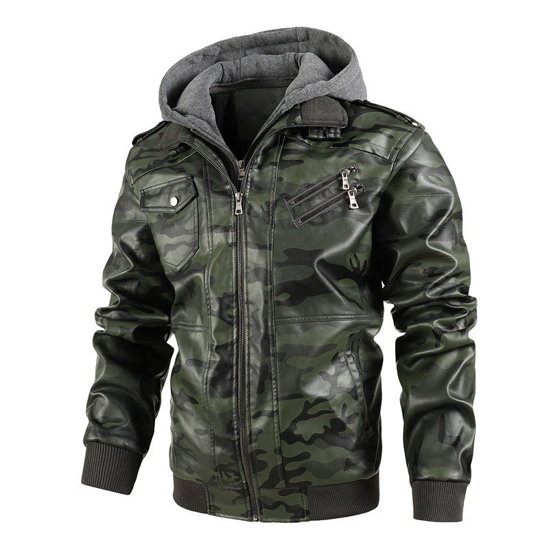 đ„PrĂ©-rĂ©chauffement hivernal - Remises Ă©normesđ„Veste Ă capuche en cuir PU avec fermeture Ă©clair pour homme - Image 4