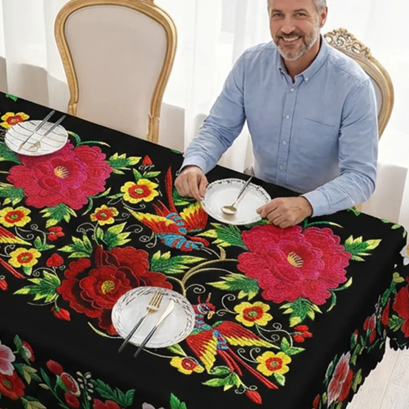 📢📢50 % de réduction – Nappe Mexicaine Florale avec Bord Festonné 🌸✨ Élégance Exotique & Résistance aux Taches ! - Image 4