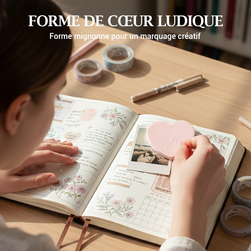Notes adhésives transparentes nacrées en forme de cœur - Image 3
