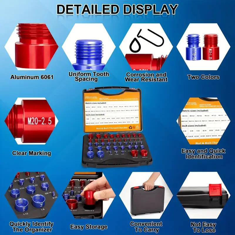 📢📢50 % de réduction !! ⏰Kit de vérification du filetage des écrous et des boulons pour l'inspection des boulons fixes ou des trous filetés - Image 10