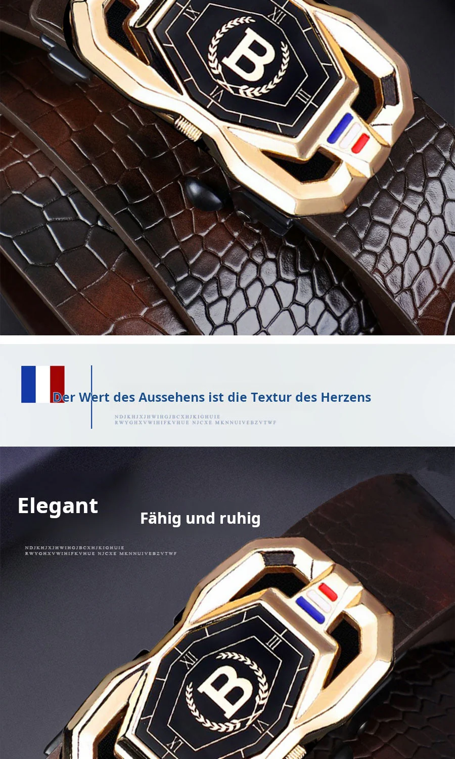 📢📢50 % DE RÉDUCTION !! ⏰🐊Ceinture en cuir pour homme avec motif crocodile raffiné, boucle automatique et fabriquée en cuir de vachette. - Image 4