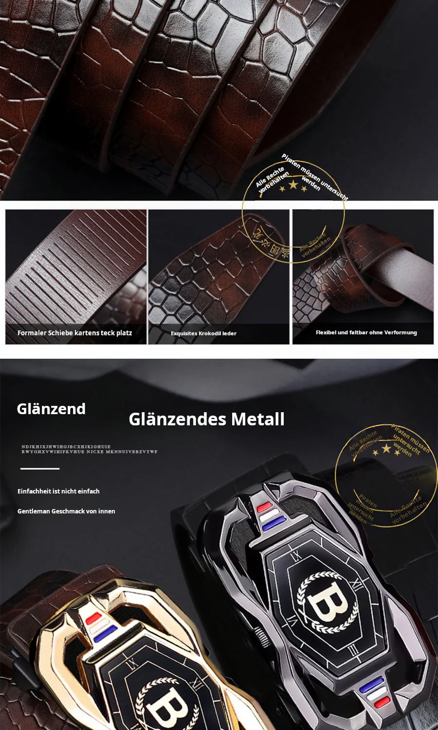 📢📢50 % DE RÉDUCTION !! ⏰🐊Ceinture en cuir pour homme avec motif crocodile raffiné, boucle automatique et fabriquée en cuir de vachette. - Image 9