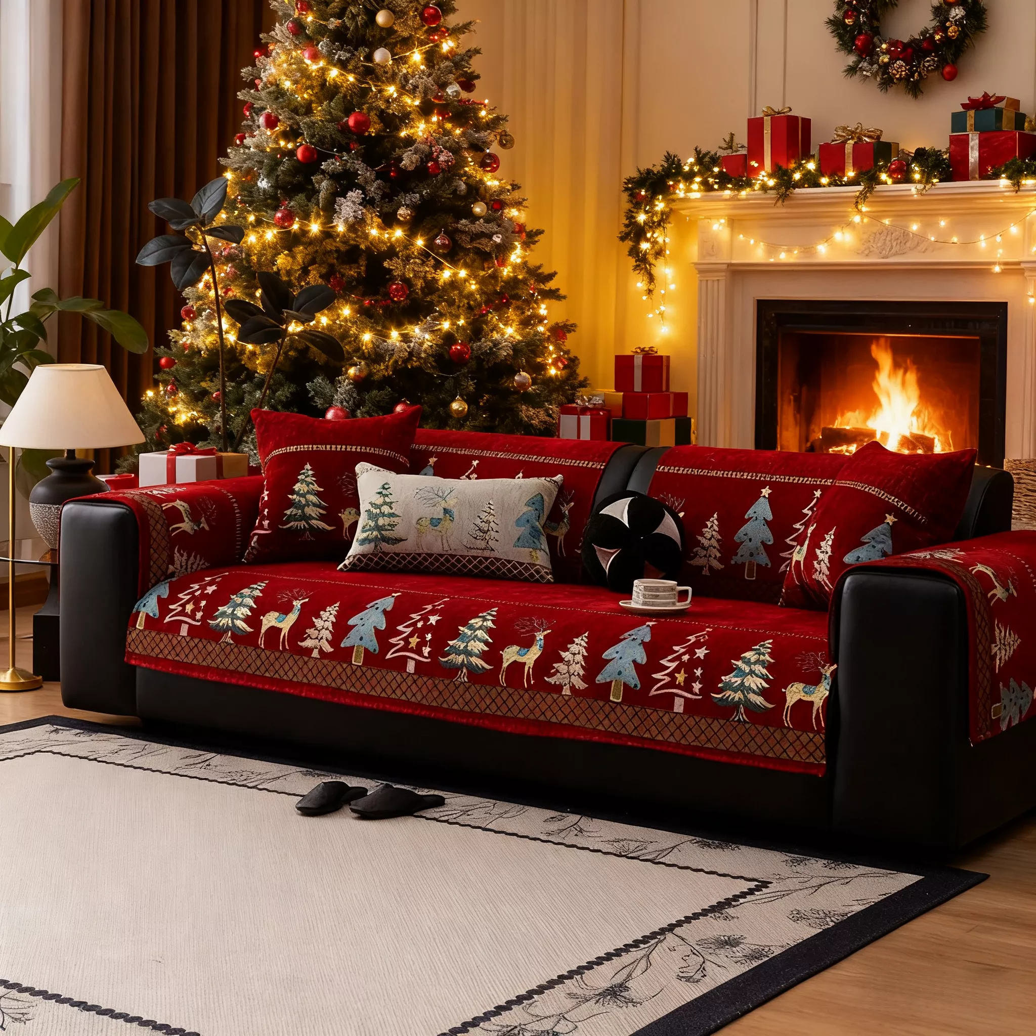 📢📢55% DE RÉDUCTION !!! 🎅 Housse de Canapé en Chenille Douce – Dos antidérapant en silicone, motif cerf élégant, lavable en machine, confort toute l’année ! - Image 2