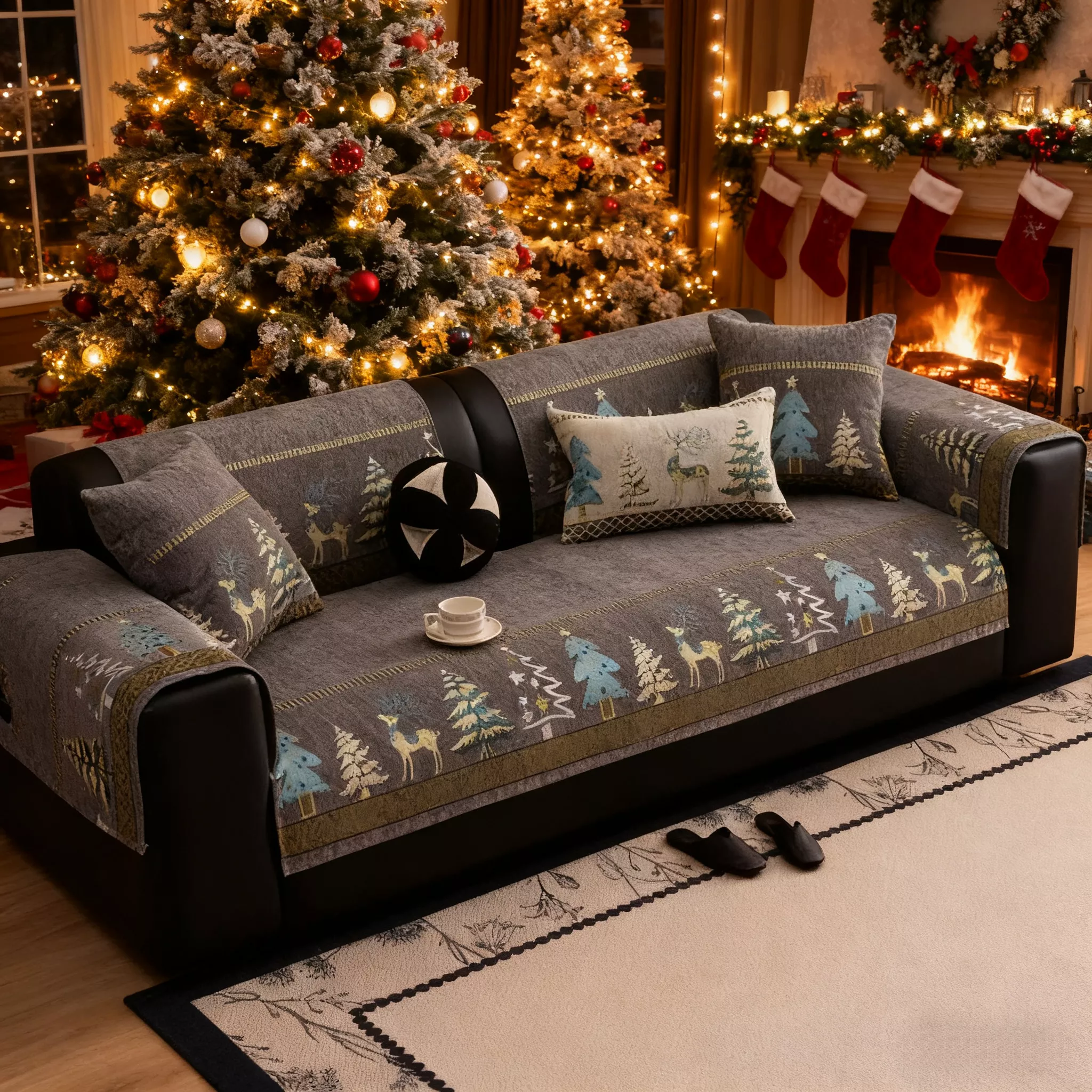 📢📢55% DE RÉDUCTION !!! 🎅 Housse de Canapé en Chenille Douce – Dos antidérapant en silicone, motif cerf élégant, lavable en machine, confort toute l’année ! - Image 5