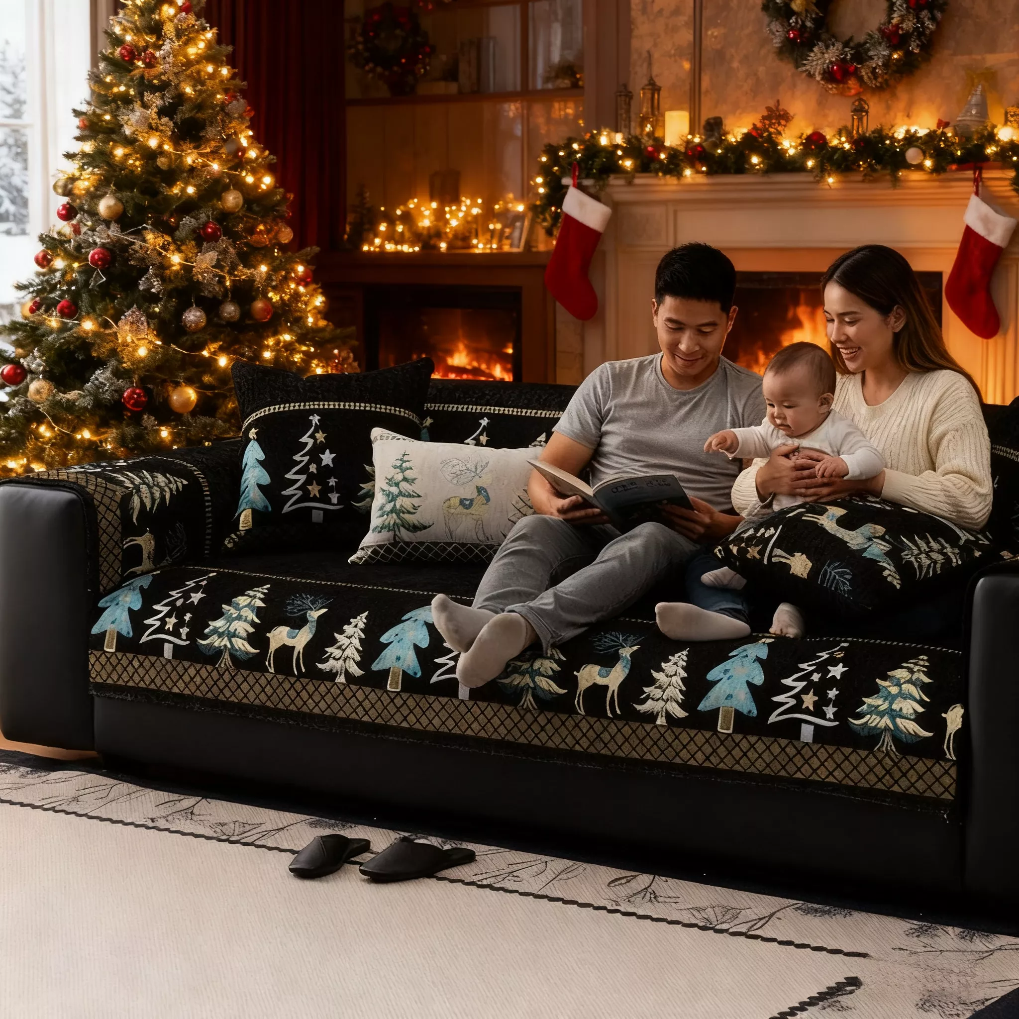 📢📢55% DE RÉDUCTION !!! 🎅 Housse de Canapé en Chenille Douce – Dos antidérapant en silicone, motif cerf élégant, lavable en machine, confort toute l’année ! - Image 6