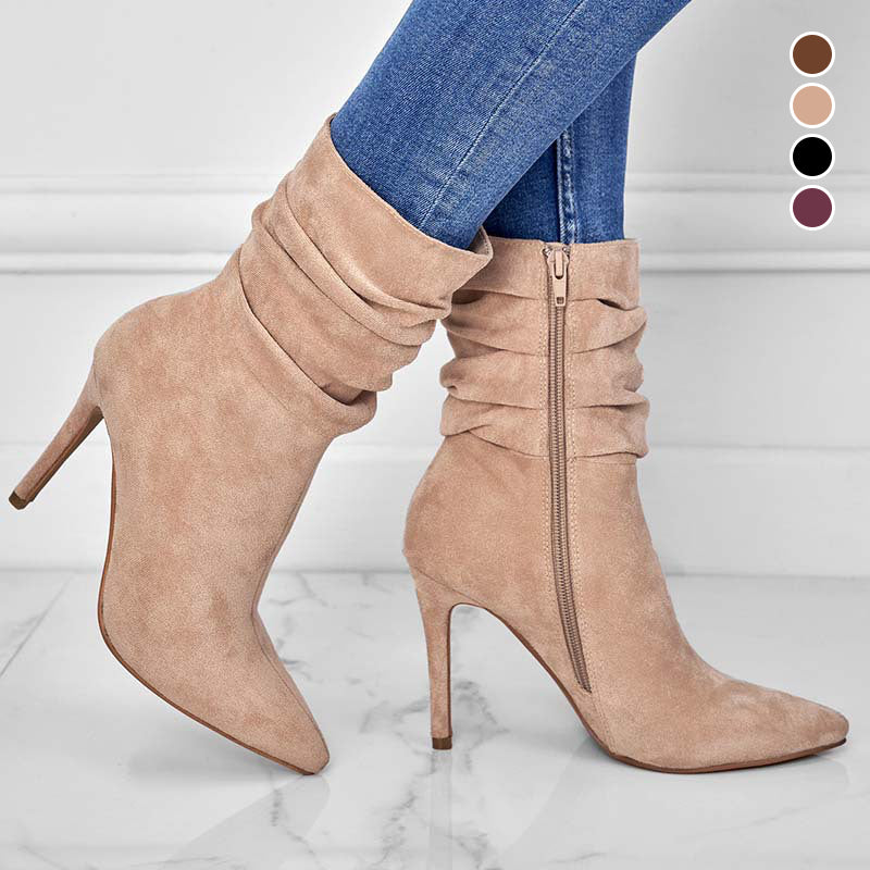 💖2025 Vente à chaud📢56 % de réduction!!!📍Bottes courtes à talons hauts et à bouts pointus pour femmes