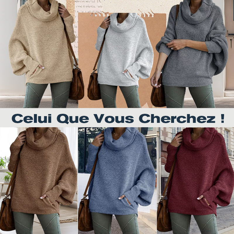 📢📢50% DE RÉDUCTION !!!✨Pull à Manches Chauve-Souris et Col Bénitier avec Poches pour Femmes - Image 4