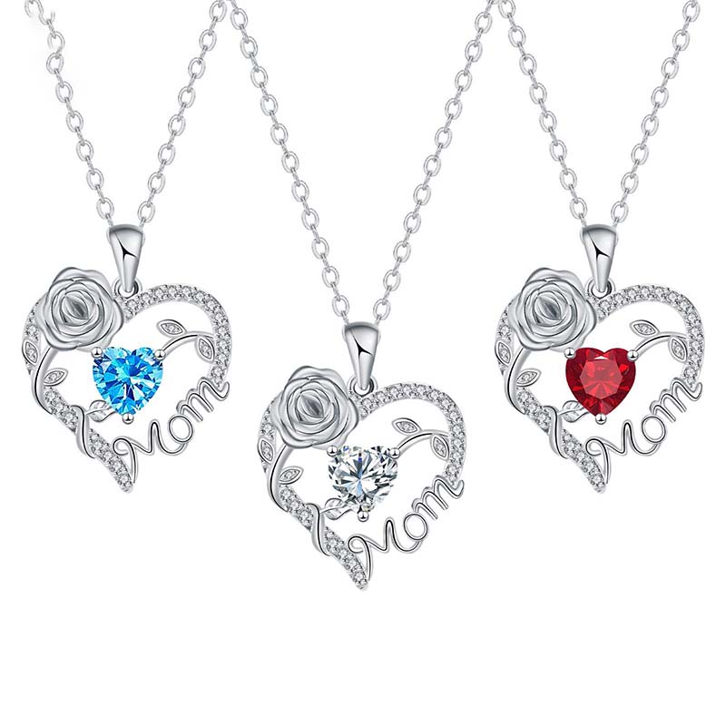 đąđą70 % DE RĂDUCTION !! â°Collier pendentif « Mom » avec cĆur en rose - Image 2