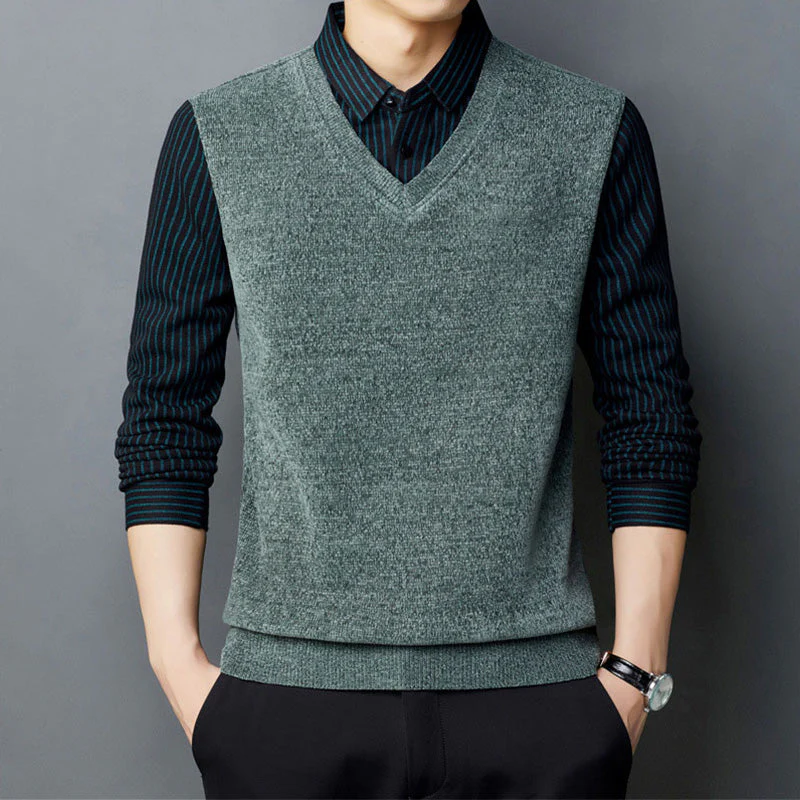 Joli cadeau ! Chemise et pull en fausse fourrure pour homme, ensemble 2 pièces