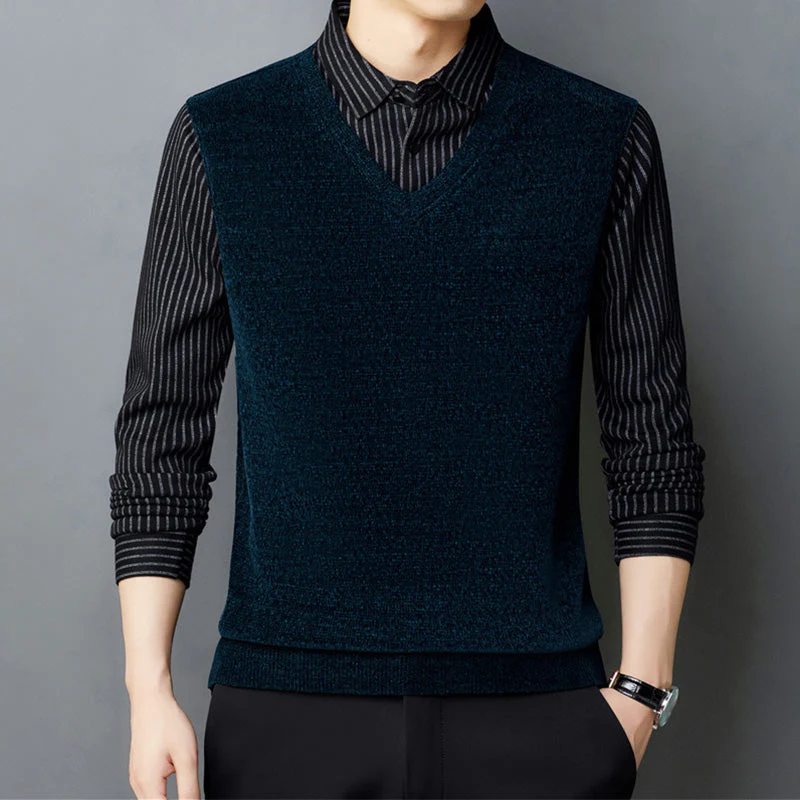 Joli cadeau ! Chemise et pull en fausse fourrure pour homme, ensemble 2 pièces - Image 2