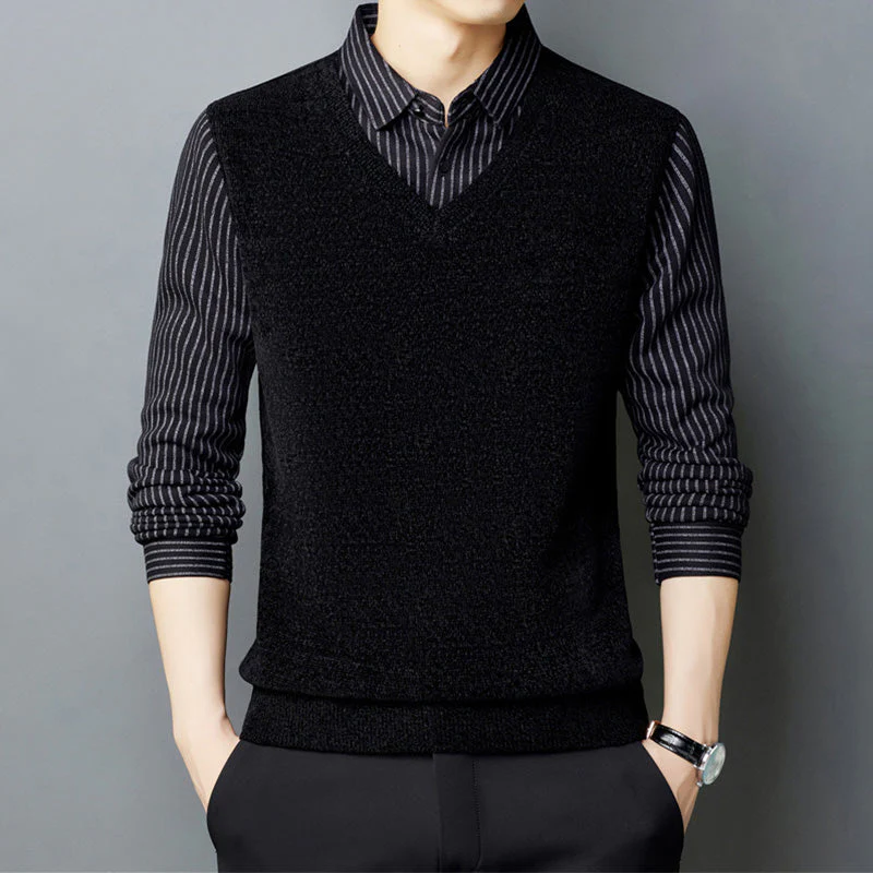 Joli cadeau ! Chemise et pull en fausse fourrure pour homme, ensemble 2 pièces - Image 3
