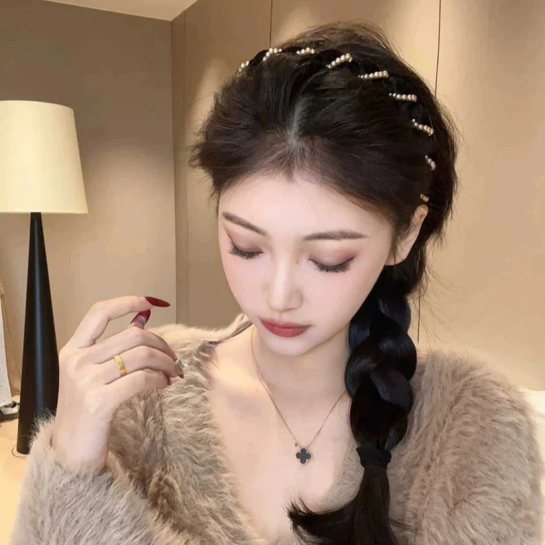 📢✨🆘Acheter 1 cheval droit obtenez un ensemble de 5 anneaux de cheveux! 🌸Serre - tête vintage en perles artificielles🫧 - Image 11