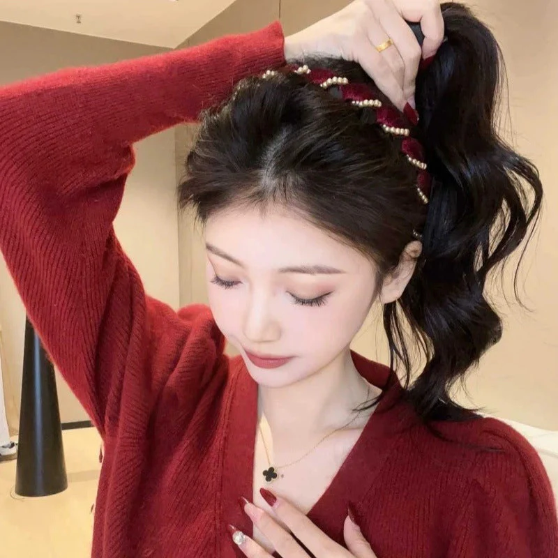 📢✨🆘Acheter 1 cheval droit obtenez un ensemble de 5 anneaux de cheveux! 🌸Serre - tête vintage en perles artificielles🫧 - Image 3