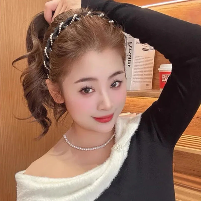 📢✨🆘Acheter 1 cheval droit obtenez un ensemble de 5 anneaux de cheveux! 🌸Serre - tête vintage en perles artificielles🫧 - Image 5