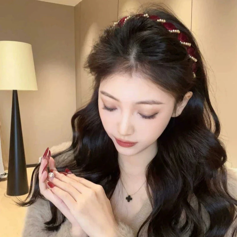 📢✨🆘Acheter 1 cheval droit obtenez un ensemble de 5 anneaux de cheveux! 🌸Serre - tête vintage en perles artificielles🫧 - Image 7