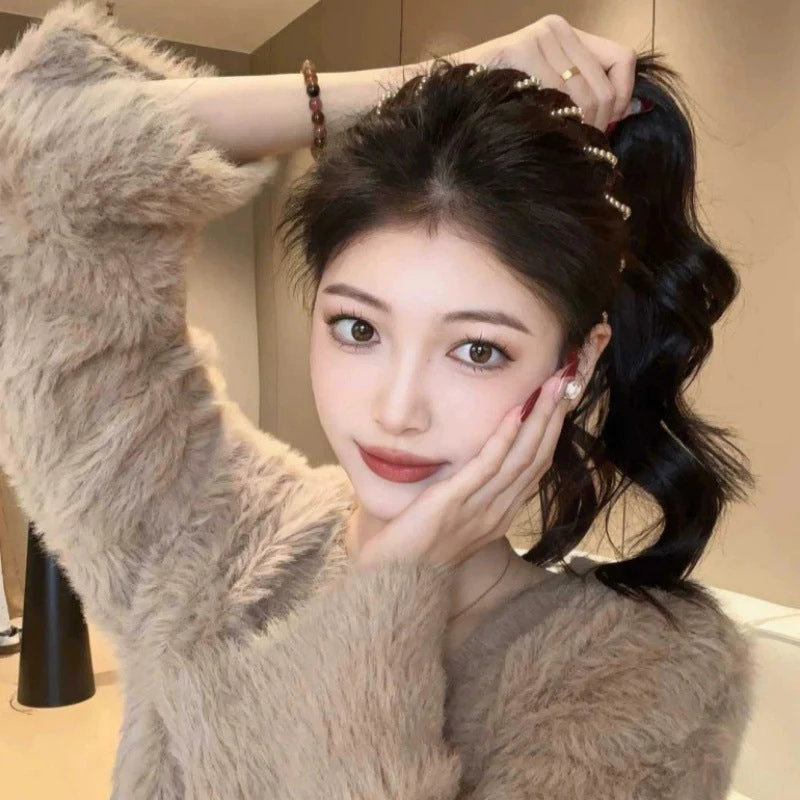 📢✨🆘Acheter 1 cheval droit obtenez un ensemble de 5 anneaux de cheveux! 🌸Serre - tête vintage en perles artificielles🫧 - Image 9