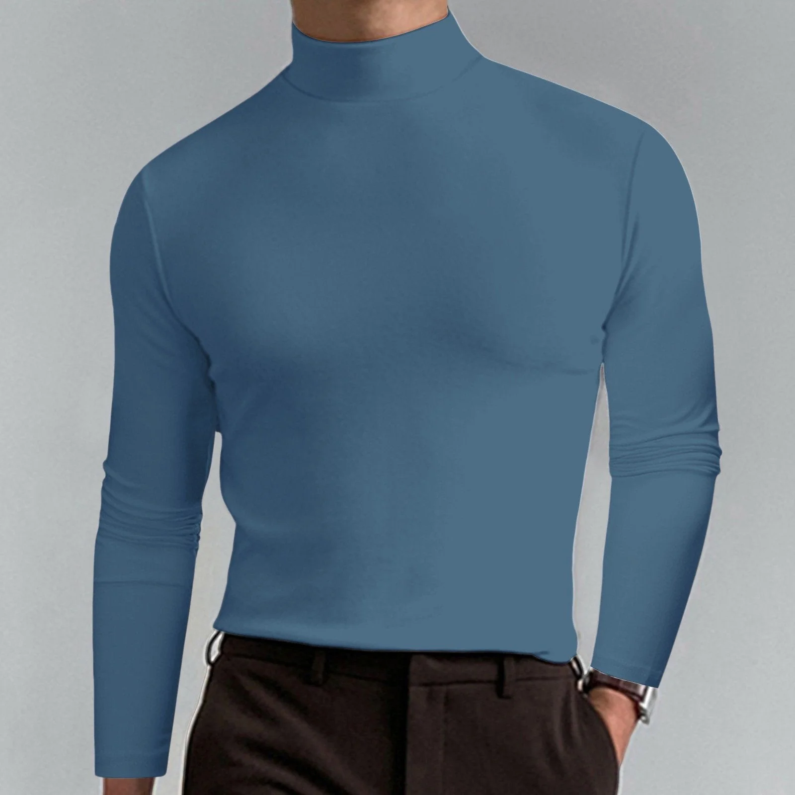 📢📢60 % de réduction！！！📍T-shirt à col montant et manches longues pour homme - Image 10