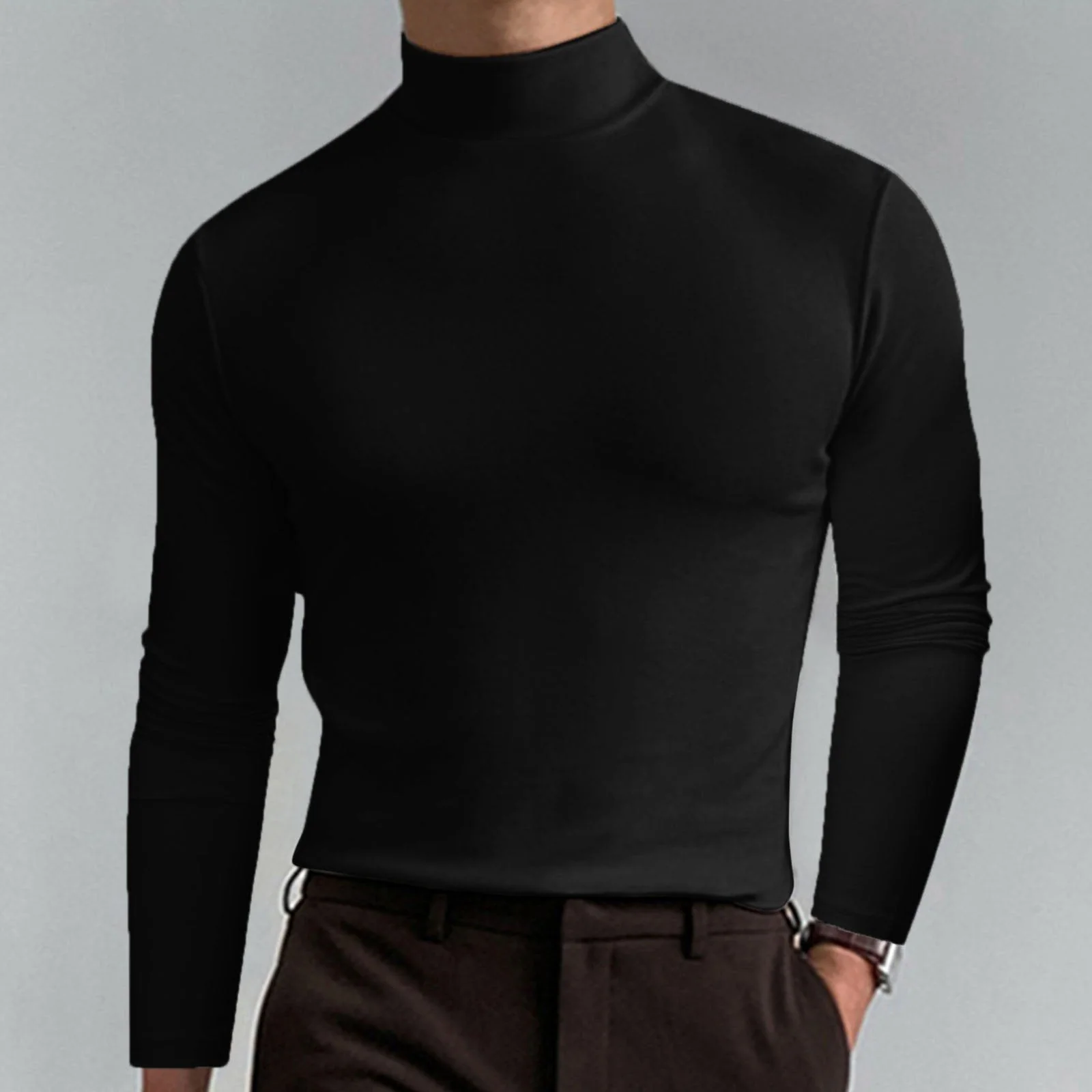 📢📢60 % de réduction！！！📍T-shirt à col montant et manches longues pour homme - Image 3