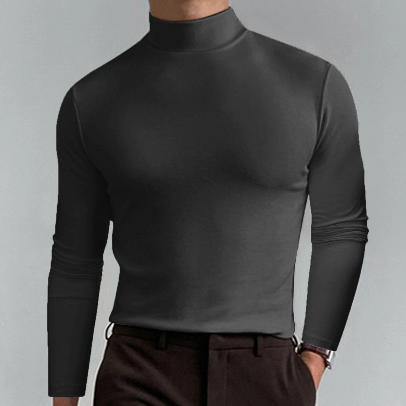 📢📢60 % de réduction！！！📍T-shirt à col montant et manches longues pour homme - Image 4