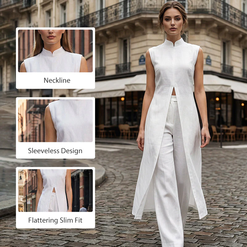 📢📢60 % de réduction !! ⏰Ensemble 2 pièces haut et pantalon fendus asymétriques - Image 3
