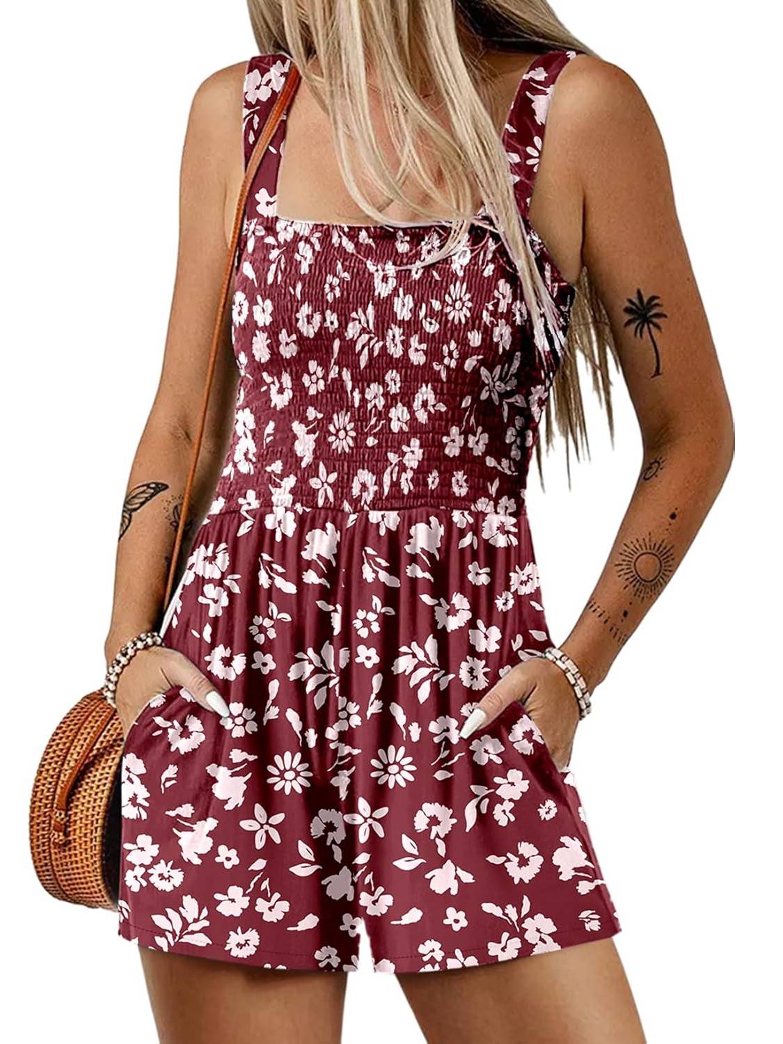 📢⏰Vente chaude 69% de réduction💃 Summer Summer Square Neck Sleeveless Loose Casual Short Smocked Romper - Image 16