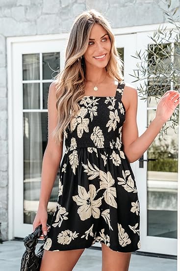 📢⏰Vente chaude 69% de réduction💃 Summer Summer Square Neck Sleeveless Loose Casual Short Smocked Romper - Image 21