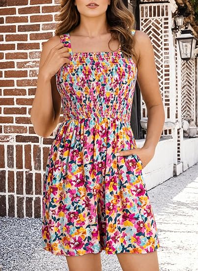 📢⏰Vente chaude 69% de réduction💃 Summer Summer Square Neck Sleeveless Loose Casual Short Smocked Romper - Image 22