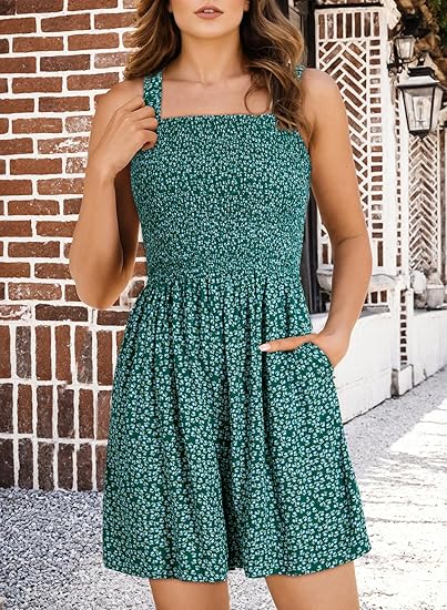 📢⏰Vente chaude 69% de réduction💃 Summer Summer Square Neck Sleeveless Loose Casual Short Smocked Romper - Image 24