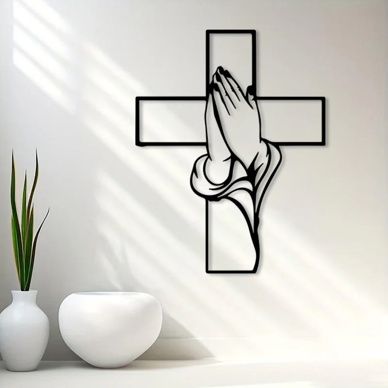 Décoration spirituelle pour la maison Croix avec mains en prière - Image 2