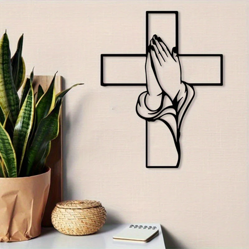 Décoration spirituelle pour la maison Croix avec mains en prière - Image 3