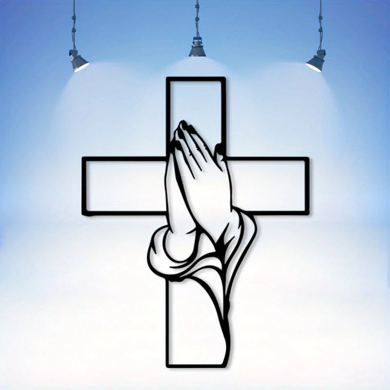 Décoration spirituelle pour la maison Croix avec mains en prière - Image 4