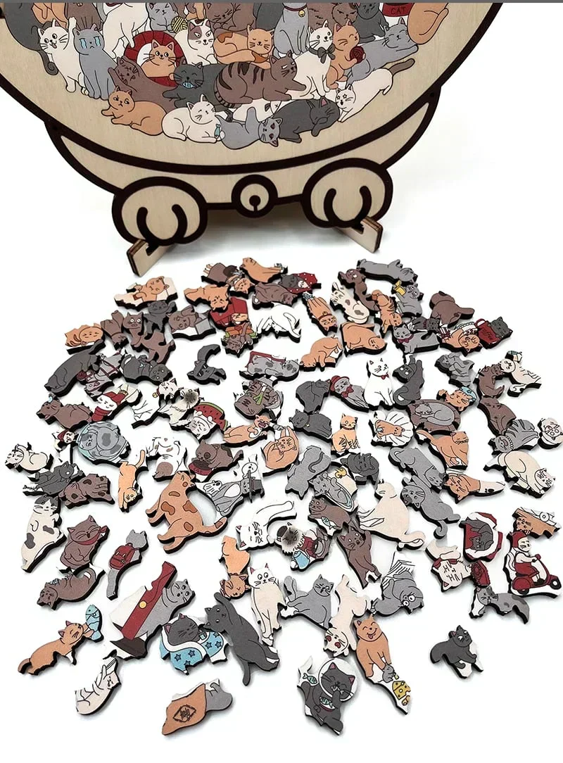 🎅Soldes de Noël 55 % de réduction🐱Puzzle en bois représentant un chat aux couleurs Morandi, 135 pièces🎁 - Image 5