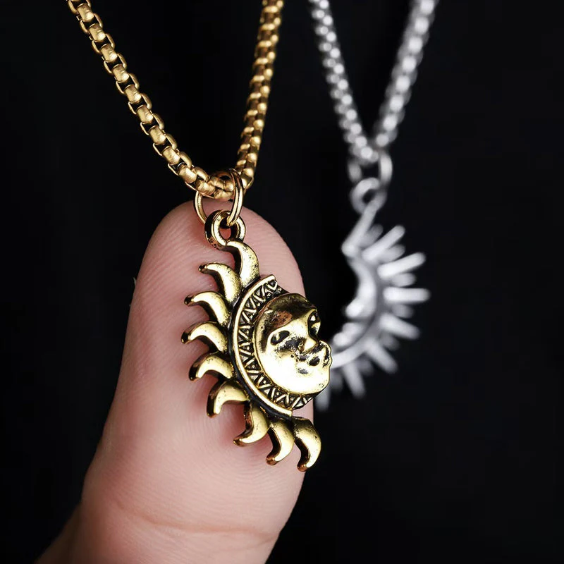 📢📢50 % de réduction !! ⏰Ensemble collier pendentif Sun & Moon Spliced - Image 4