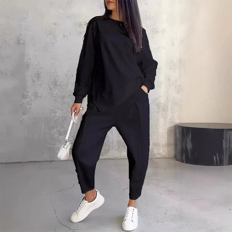 📢📢60 % de réduction !! ⏰ Ensemble Sweat-Shirt & Pantalon Femme – Coupe Décontractée, Ourlet Irrégulier & Tissu Doux pour un Confort Optimal 🍂 - Image 2