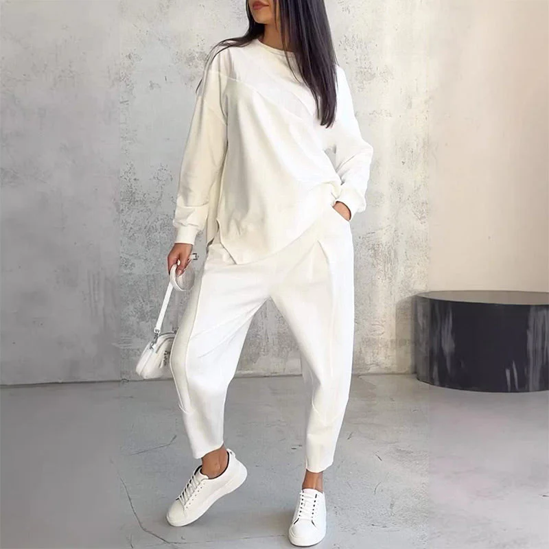 📢📢60 % de réduction !! ⏰ Ensemble Sweat-Shirt & Pantalon Femme – Coupe Décontractée, Ourlet Irrégulier & Tissu Doux pour un Confort Optimal 🍂 - Image 3