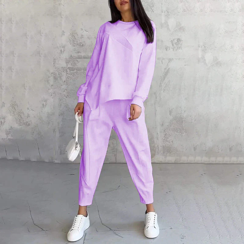 📢📢60 % de réduction !! ⏰ Ensemble Sweat-Shirt & Pantalon Femme – Coupe Décontractée, Ourlet Irrégulier & Tissu Doux pour un Confort Optimal 🍂 - Image 7