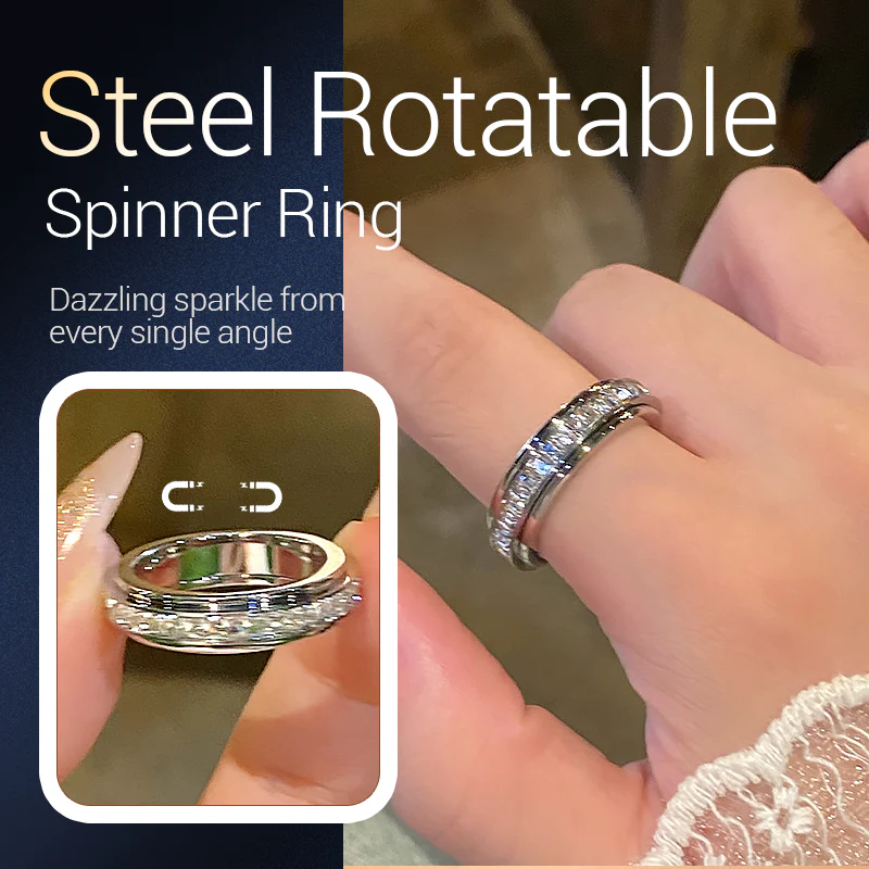 📢📢50% DE RÉDUCTION !!! 🎅Bague tournante en acier titane avec zircone