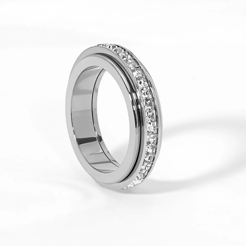 📢📢50% DE RÉDUCTION !!! 🎅Bague tournante en acier titane avec zircone - Image 11