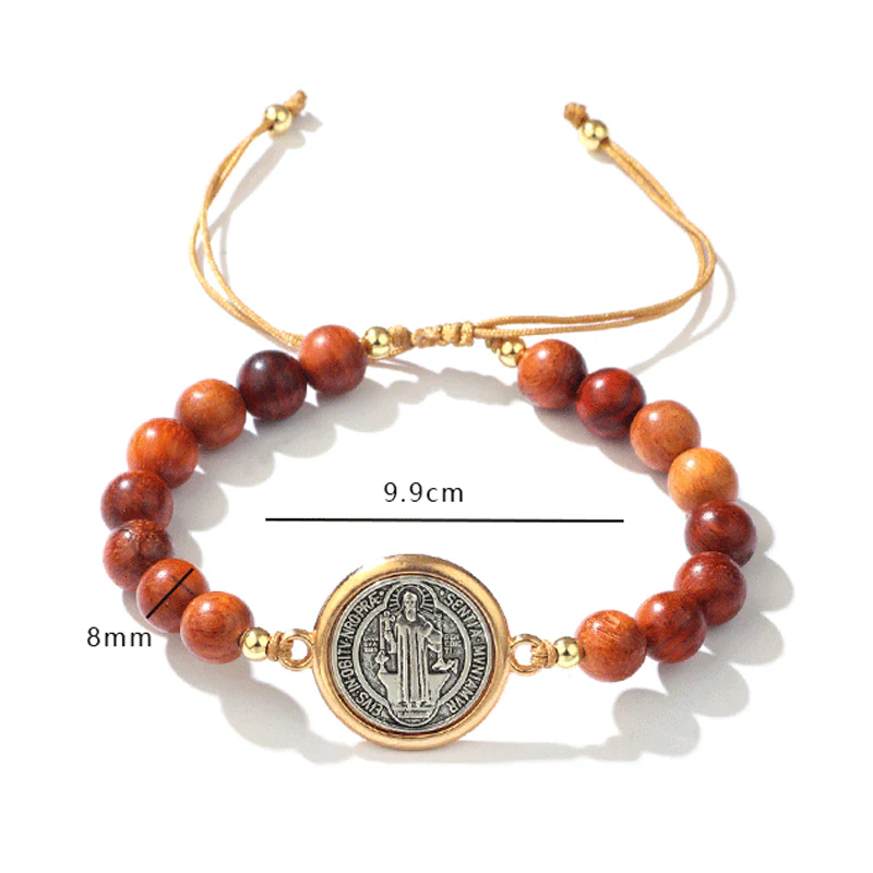 📢📢50 % de réduction !! ⏰🛡️Le compagnon d'un gardien✨Bracelet Saint-Benoît en perles de bois naturel🎁Ajustable, convient aux hommes et aux femmes - Image 7