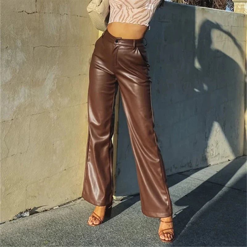 Versatile High-Waist Faux Leather Pants - Image 10