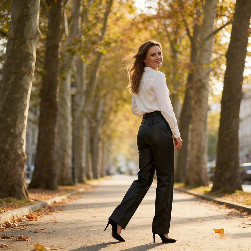 Versatile High-Waist Faux Leather Pants - Image 4