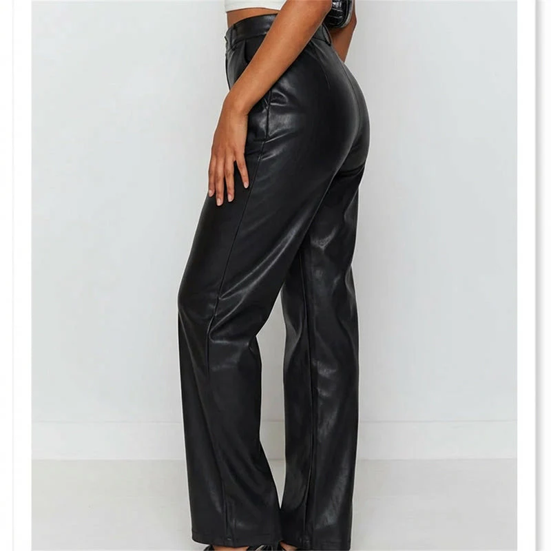 Versatile High-Waist Faux Leather Pants - Image 7