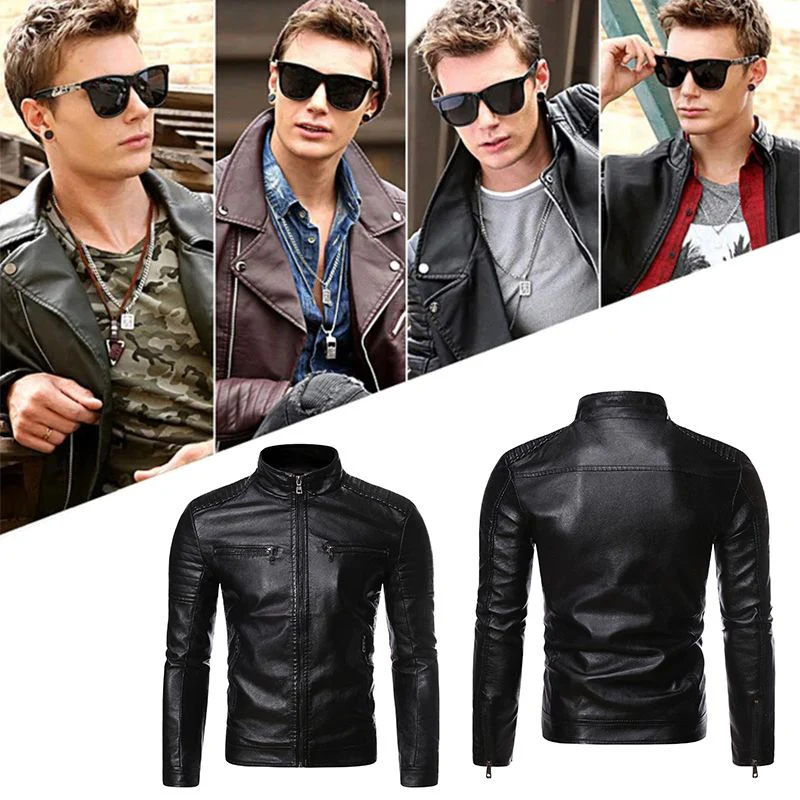 📢📢62% DE RÉDUCTION !!!✨Veste de motard en cuir à col montant pour hommes (livraison gratuite) - Image 3