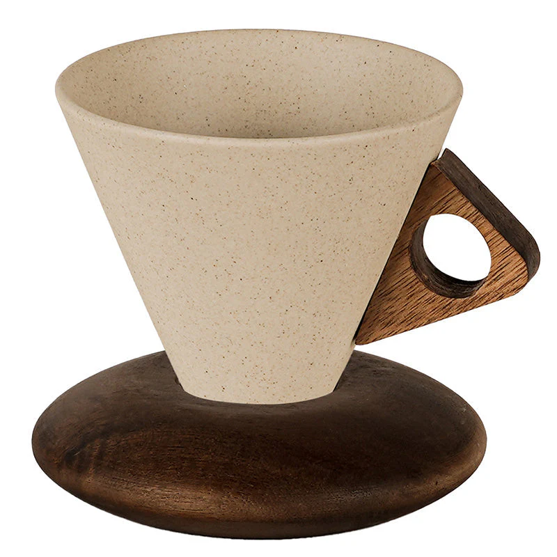 Tasse à café vintage avec anse en bois et soucoupe - Image 2