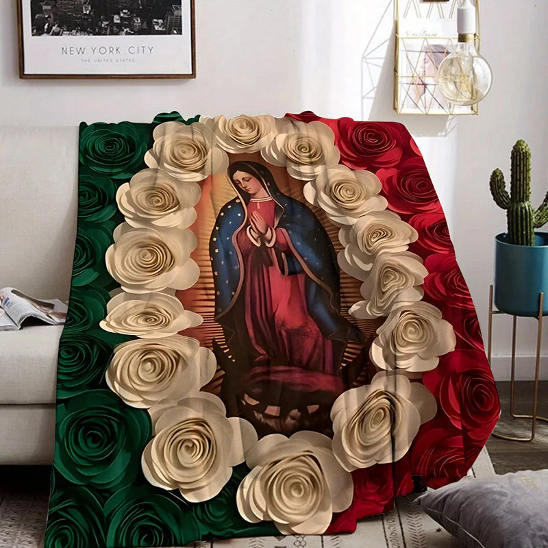 🌷Couverture en flanelle Vierge Marie et roses📢50% DE RÉDUCTION !!! ✨ - Image 2