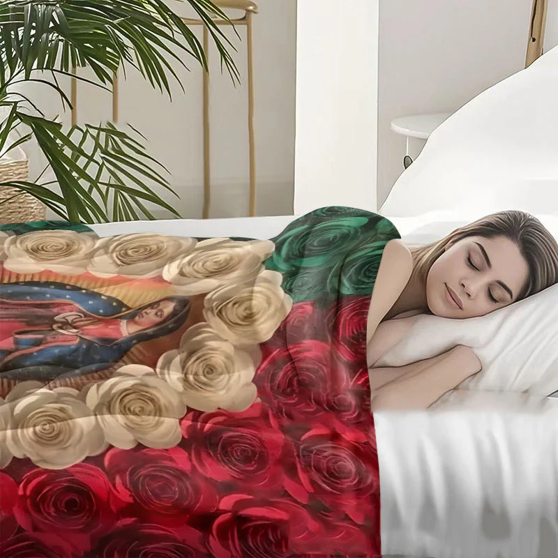 🌷Couverture en flanelle Vierge Marie et roses📢50% DE RÉDUCTION !!! ✨ - Image 4
