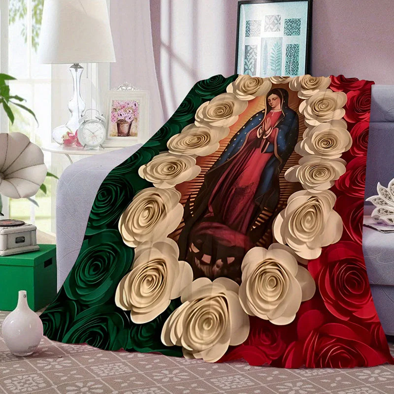 🌷Couverture en flanelle Vierge Marie et roses📢50% DE RÉDUCTION !!! ✨ - Image 5
