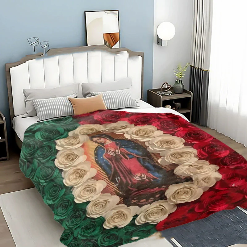 🌷Couverture en flanelle Vierge Marie et roses📢50% DE RÉDUCTION !!! ✨ - Image 6