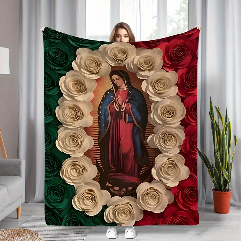 🌷Couverture en flanelle Vierge Marie et roses📢50% DE RÉDUCTION !!! ✨ - Image 7